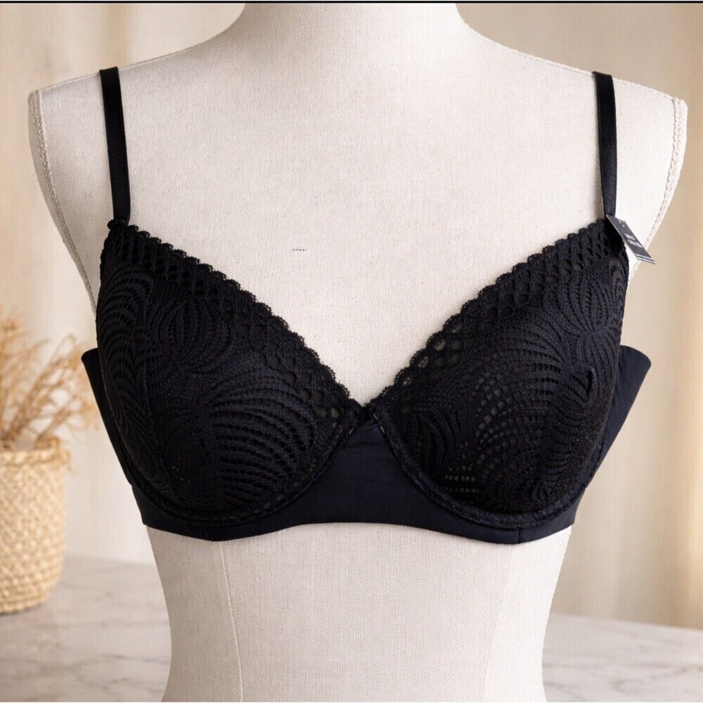 NWT Nautica Intimates Womens Bra Size 38C Black Lace Underwire Adjustable Straps